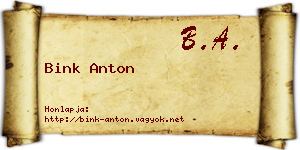 Bink Anton névjegykártya